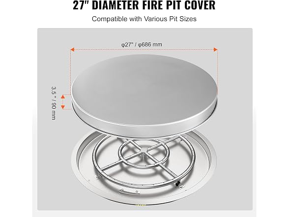 Fire Pit Cover Lid, 27" Portable Firepit Spark