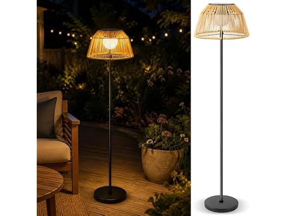 DJGIFI Solar Outdoor Floor Lamp Rattan