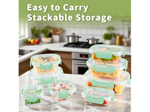 HOMBERKING 8pk Light Blue Glass Food Containers