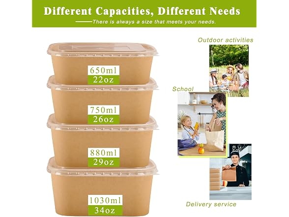 50-Pack 22Oz Kraft Paper Bowls