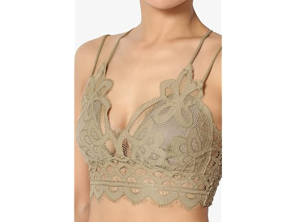 TheMogan Women (1X) Padded Lace Bralette Cross Top
