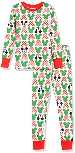 Amazon Essentials Disney | Marvel | Star Wars Boys' Snug-Fit Cotton Pajama Sleepwear Sets, Mickey Holiday - Baby and Kids, 12