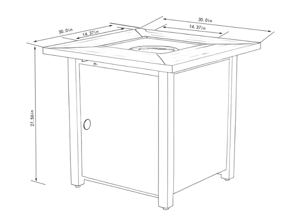 30" Sq Black Steel Fire Table – 50k BTU