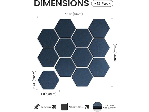 Fluxynara 12 Pack Hexagon Felt Bulletin Board Tiles