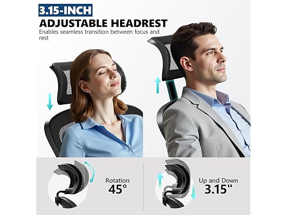 FINATI Ergonomic Office Chair, Mesh Desk Chair with Adjustable Headrest & Lumbar Support, Rolling Computer Chair with Flip-up Armrests, Comfy Swivel Home Office Chair for Long Hours - Black (Open Box)