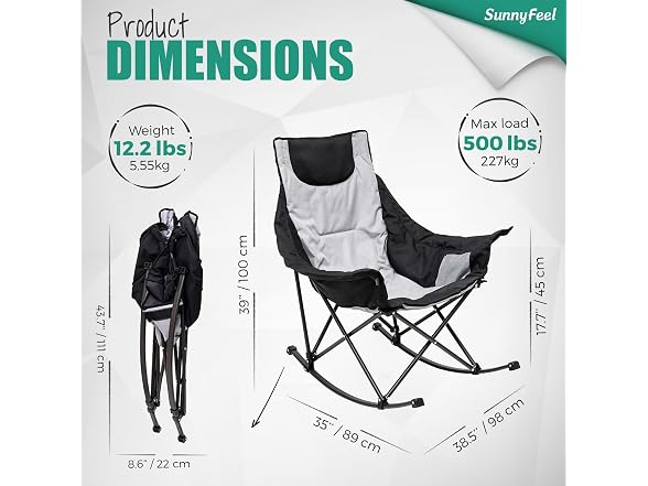 SUNNYFEEL Grey Rocking Camping Chair 500lbs
