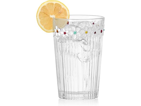 Darbie Angell Painted Daisy Highball Glasses Set of 4