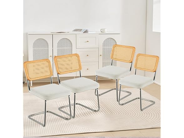 Rattan Dining Chairs Set of 4, Mid Century