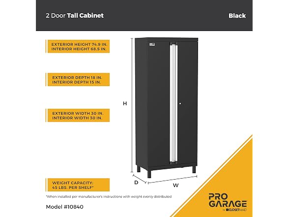 ClosetMaid ProGarage Tall Cabinet, Black - Gallery 3