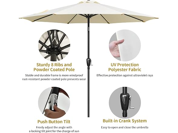 Simple Deluxe 9ft Outdoor Market Table Patio Umbrella with Button Tilt