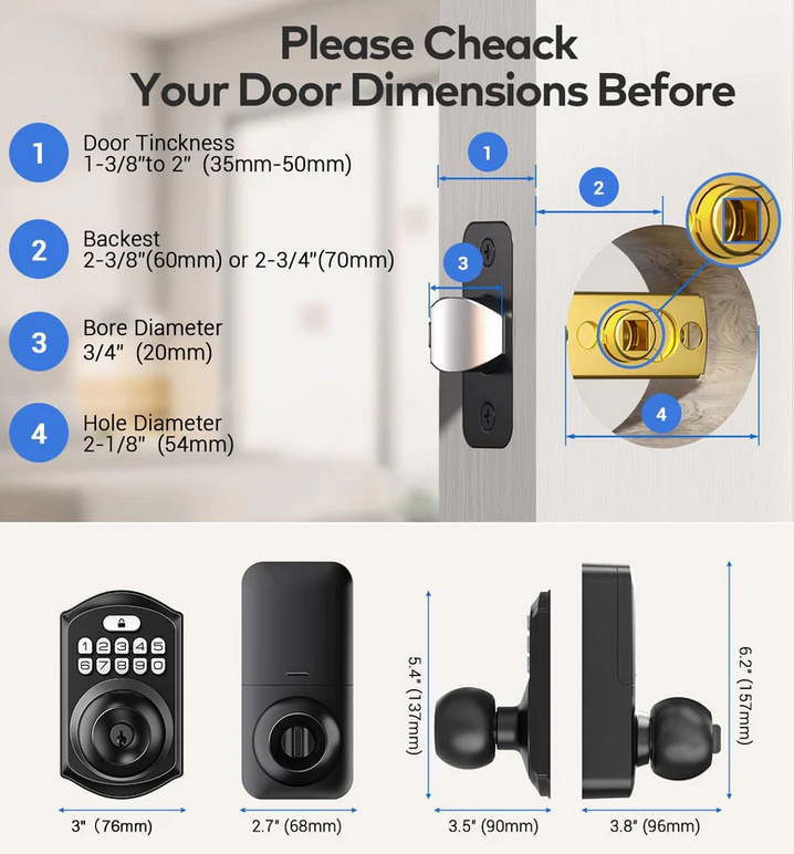 Kaadas KS03 Knob Lock with Keypad and Key - Gallery 9