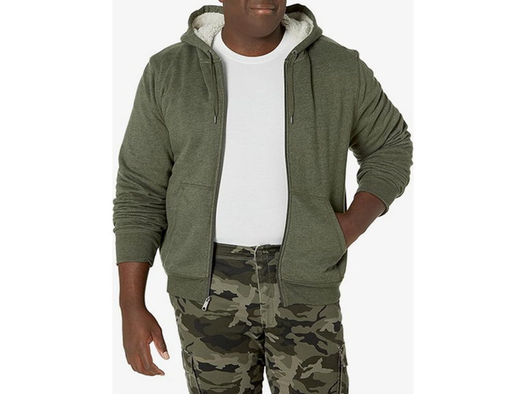 Amazon Essentials Hoodie For Men, Sherpa-Lined Full-Zip Fleece Sweatshirt, Medium, Olive