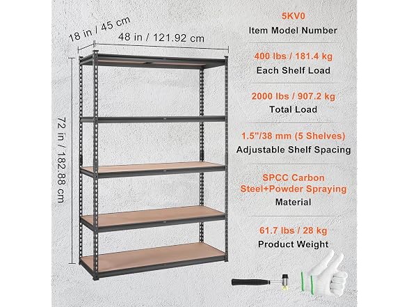 Storage Shelving Unit, 5-Tier Adjustable x48