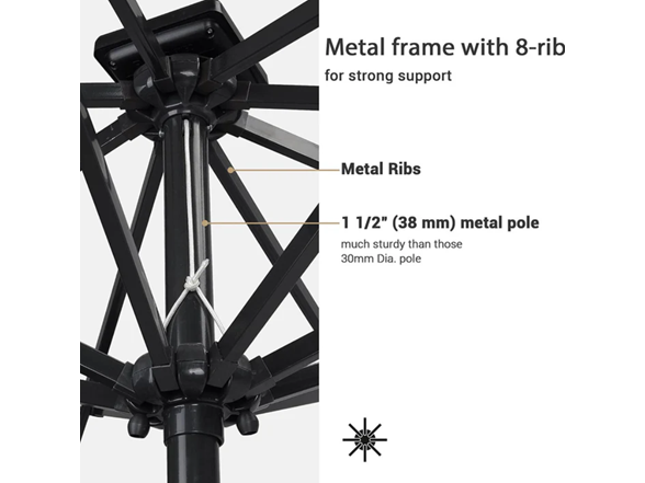 Yescom Solar Umbrella w/ Lights Tilt Market Umbrella 10ft 8-Rib