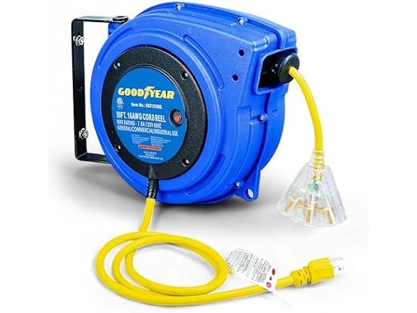 Goodyear Extension Cord Reel Retractable 16AWG x 50'