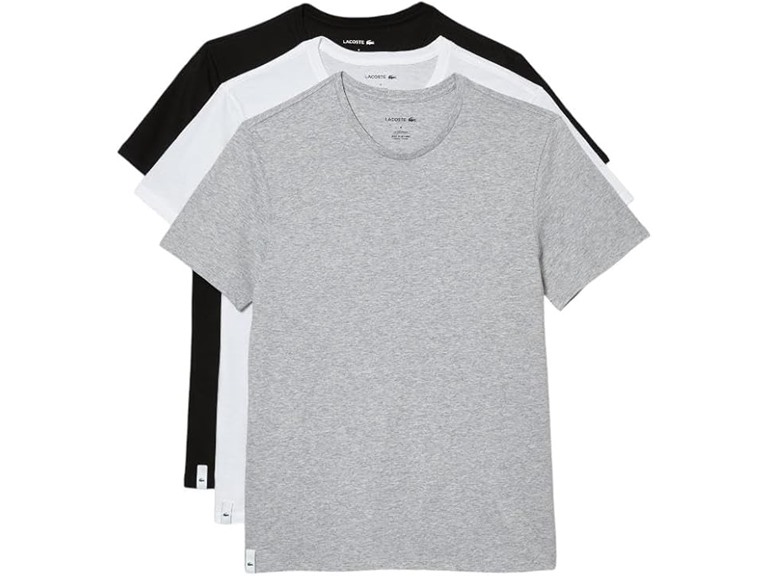 Lacoste Men's 100% Cotton Regular Fit Crew Neck Undershirt, 3-Pack, White/Dove Grey/Black, XX-Large
