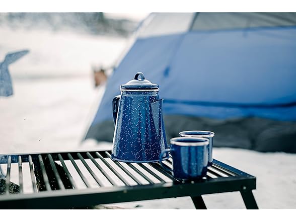 Stansport Enamel Percolator Coffee Pot & 4 Mug Set