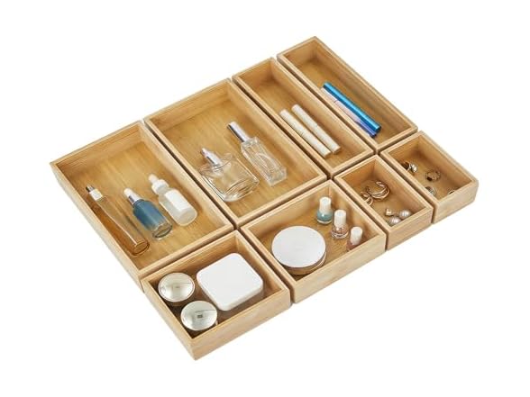Takywep Expandable Wooden Drawer Organizer Set – 8 Pack