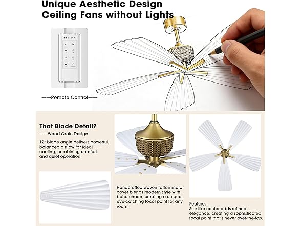 Parrot Uncle F6048WH 56" Ceiling Fan Without Light