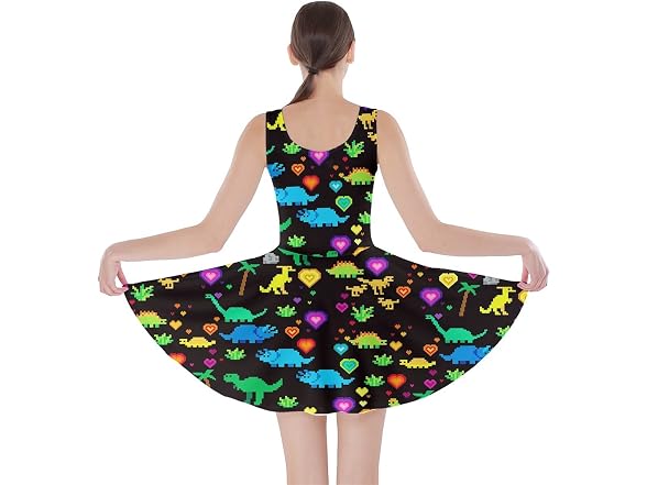 CowCow Women (XL) Game Dino Dinosaur Skater Dress
