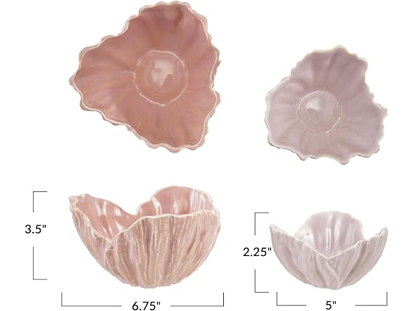 2PC Stoneware Flower-Shaped Bowls Pink and Purple
