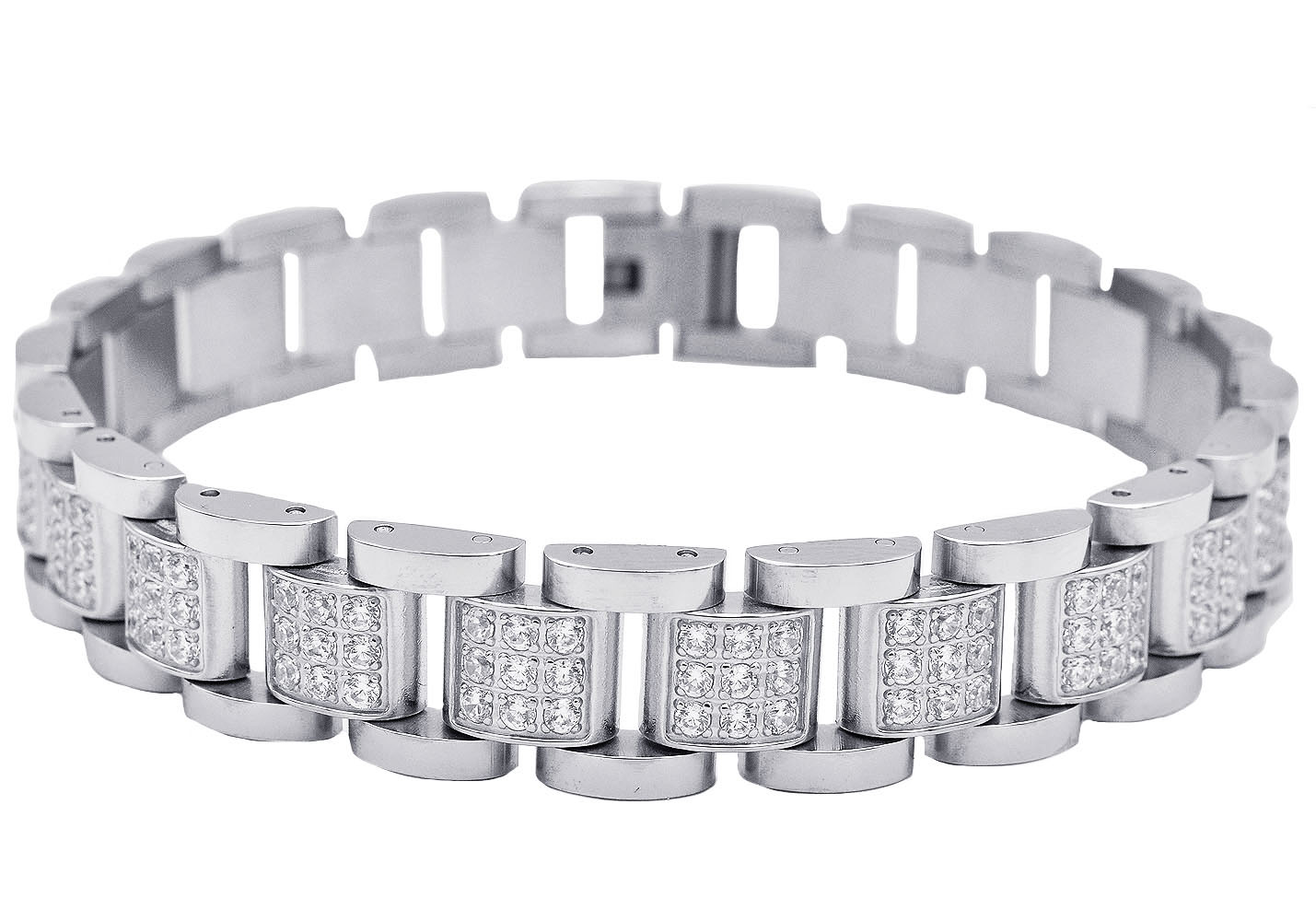 Stainless Steel Classic Link CZ Bracelet - Gallery 6