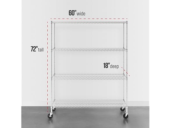 SafeRacks NSF 4-Tier Steel Wire Rack w/Wheels (18"x60"x72")