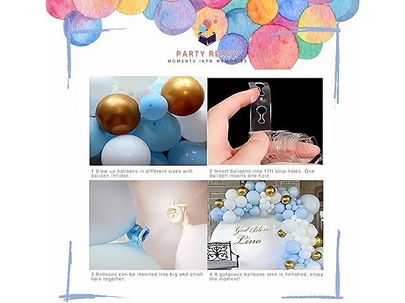 104pcs Baby Blue White Metallic Gold Party Garland