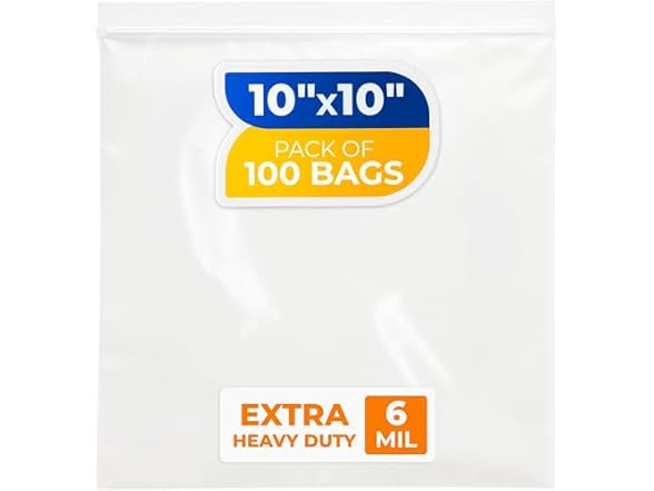 10" x 10" Reclosable Plastic Zip Bags, Pack of 100