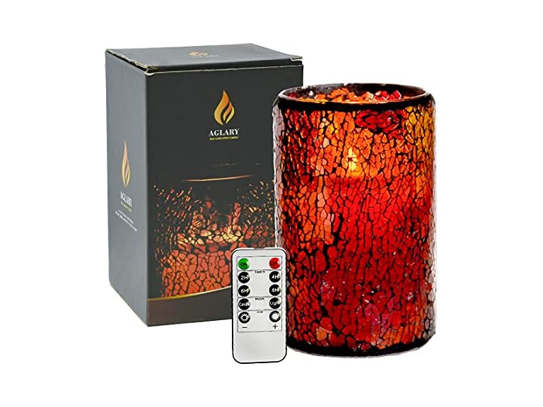 AGLARY 5”Battery Operated Mosaic Glass Flameless C