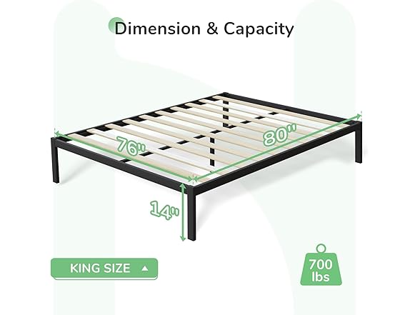 Novilla King Size Bed Frame, Metal Platf