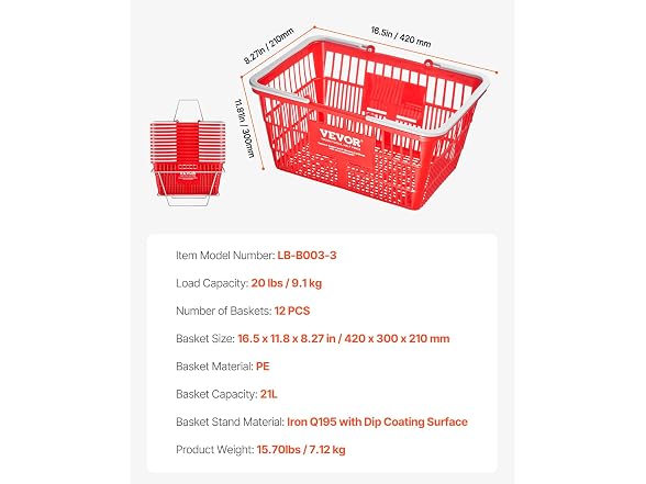 Shopping Baskets, 12-Pack, Red, Sturdy