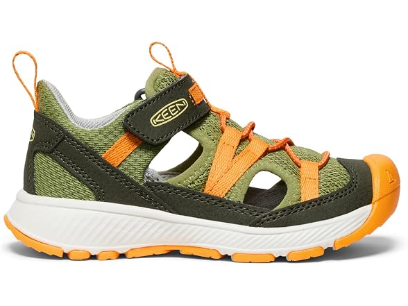 KEEN Unisex-Child Motozoa Breathable Comfortable Easy On Quick Dry Athletic Sandals, Forest Night/Bright Marigold, 8