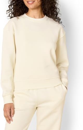 Amazon Essentials x Sofia Grainge Women's Boxy Drop Shoulder Crewneck Sweatshirt, Ivory, Small