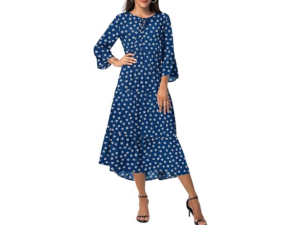 Viishow Women (L) Boho Ruffle Sleeve V Neck Dress