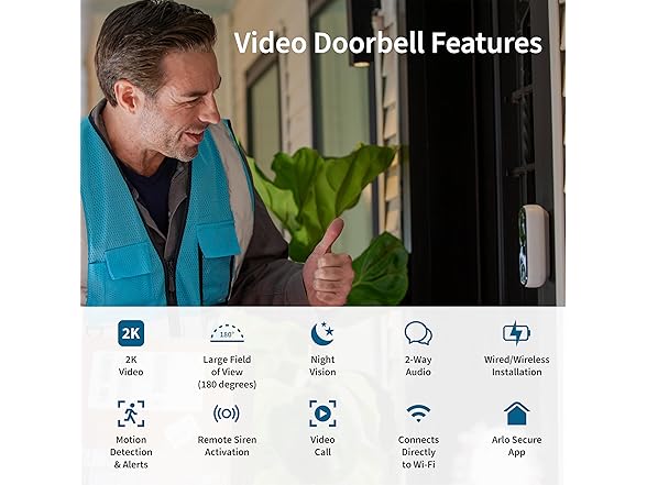 ARLO AVD4001-100NAR Arlo Vidoe Doorbell 2K Renewed