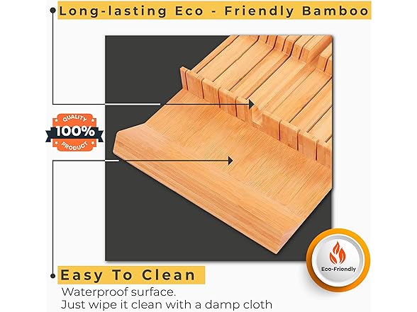 16 Knife Bamboo Drawer Organizer