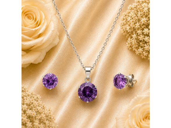 Purple Stone Necklace & Earring Set
