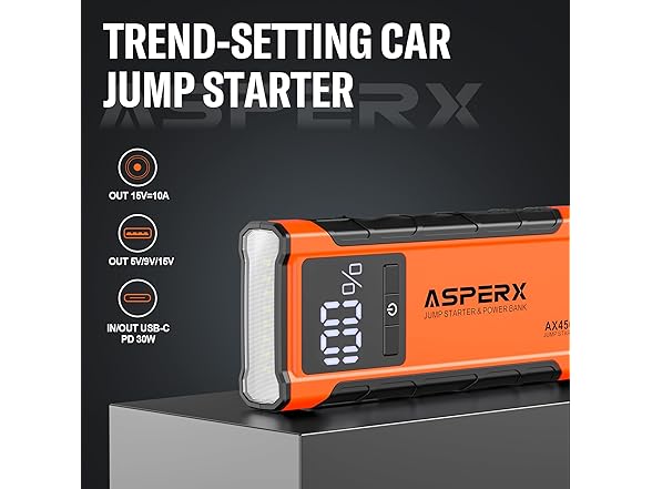 ASPERX AX4500 Jump Starter, 4500A - Orange