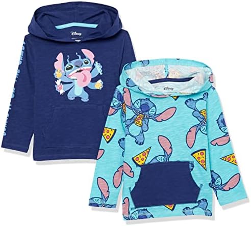 Amazon Essentials Disney | Marvel | Star Wars Boys' Lightweight Hooded Long-Sleeve T-Shirts, Pack of 2, Stitch Treats, Medium