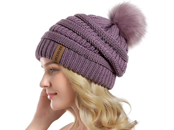 Queenfur Women (L) Knit Slouchy Beanie Chunky Cap