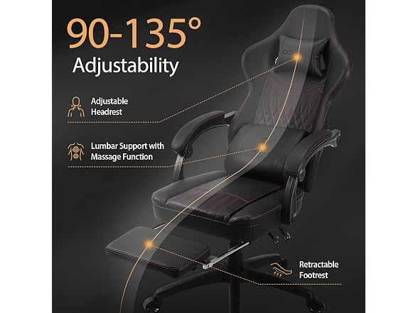 Dowinx Big and Tall Leather Gaming Chair Black/Red - Gallery 9