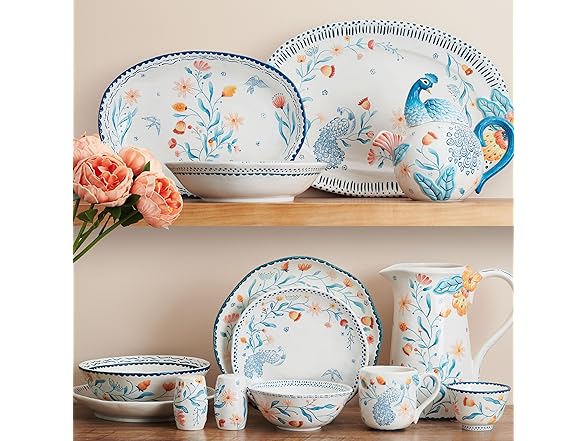 Fitz and Floyd Gracie Floral 12 Piece Dinnerware Set, Service for 4