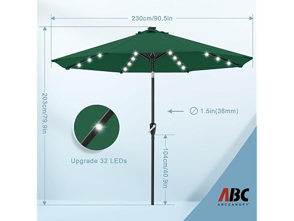 ABCCANOPY Durable Solar Led Patio Umbrellas 7.5FT (Green)