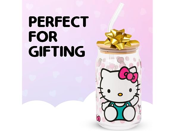 Hello Kitty Strawberry Milk Bow, Glass Tumbler, 16oz