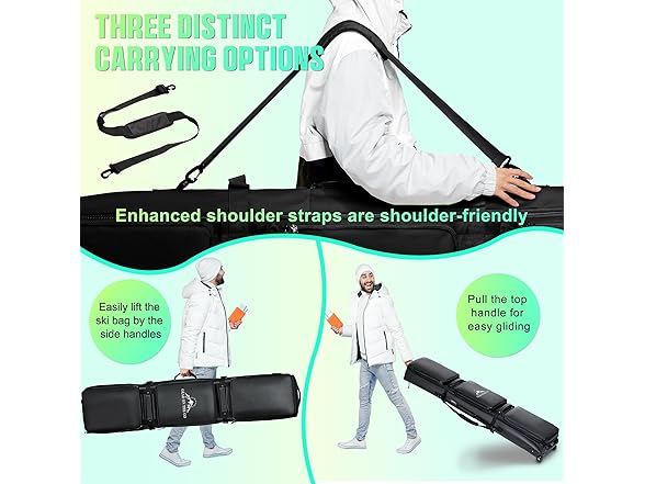 Double Rolling Ski Bag Padded Waterproof Snowboard Bag with Wheels for Air Travel Wheeled Ski Bag for Snowboard or Skis Accommodates Ski Boot (Open Box)