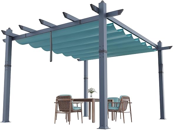 KYBOLT 10x13 Ft Aluminum Pergola with Retractable Canopy