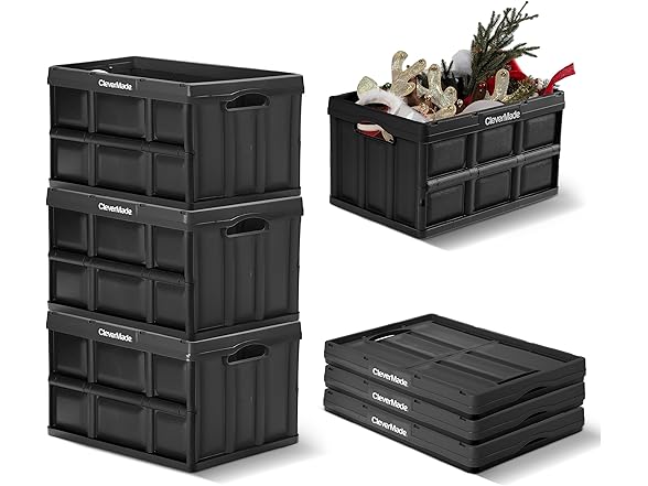 CleverMade Collapsible Storage Bins- Obsidian 3 PK 46L