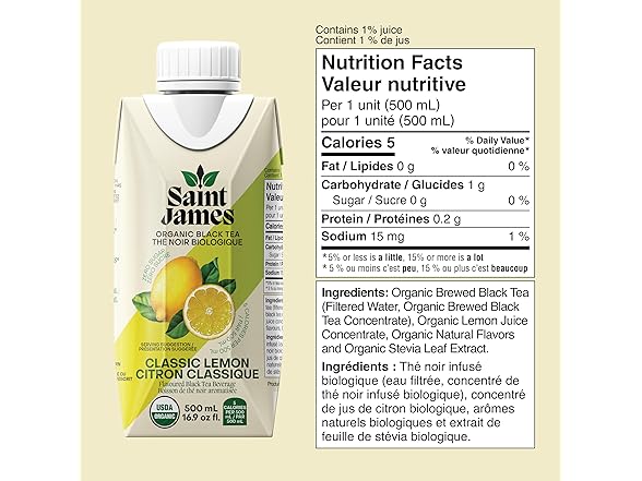 12Pk Saint James Organic Black Tea, Classic Lemon