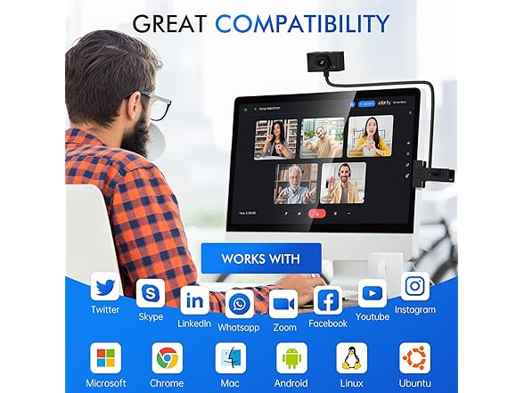 Eye Contact Webcam with Microphone for PC
